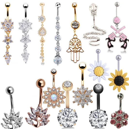 1pc  Sexy Dangling Navel Belly Button Rings Belly Piercing Crystal Surgical Steel 14g Woman Body Jewelry Barbell